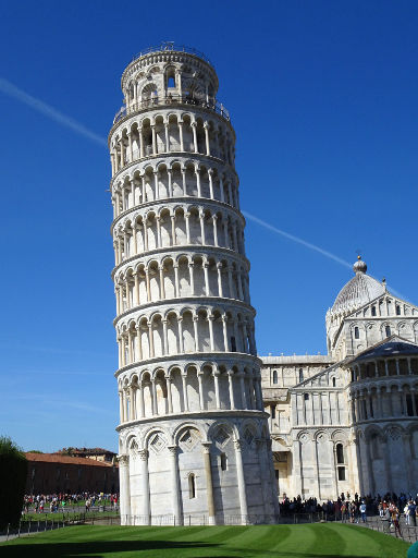 Turm, Kathedrale und Taufkirche, Pisa, Italien, Turm Ansicht mit Dom im Hintergrund