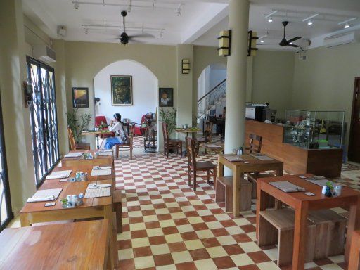 The Columns, Kampot, Kambodscha, Empfangshalle und Frühstücksraum