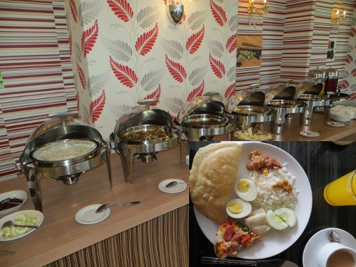 Tune Hotel, Danga Bay, Johor Bahru, Malaysia, Frühstück im indischen Restaurant Saffron