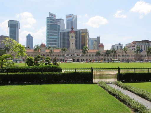 City Gallery Heritage Tour, Kuala Lumpur, Malaysia, Royal Selangor Club, Blick von der Terasse auf den Platz der Unabhängigkeit