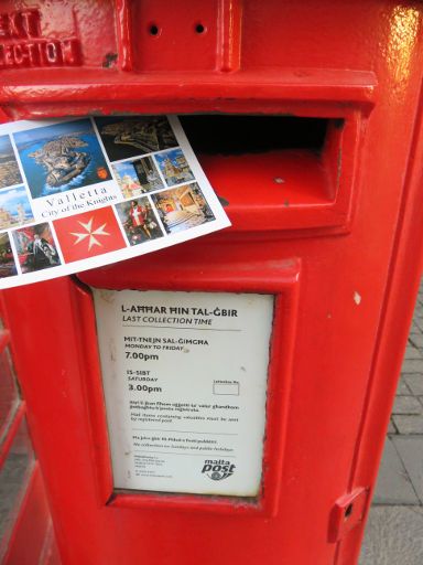 Malta Post, Malta Post Briefkasten Leerungszeiten