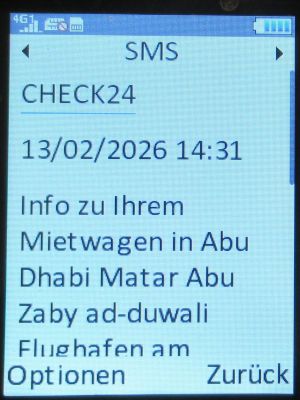 Alamo® Vereinigte Arabische Emirate, SMS von Check24 auf einem danew KONNECT 42 Mobiltelefon
