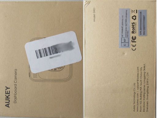 AUKEY DR01 Dashcam, Verpackung Ansicht Vorder– und Rückseite