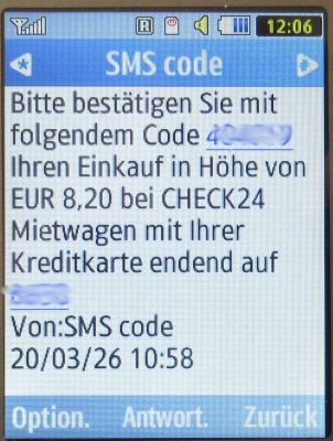 Budget® Spanien, SMS von Advanzia Bank im M&auml;rz 2026 auf einem Samsung GT&ndash;C3590 Mobiltelefon