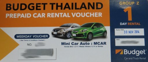 Budget Thailand prepaid car rental voucher