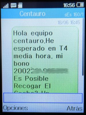 Centauro rent a car, Spanien, SMS an Centrauro im Juni 2020 auf einem Alcatel 2051x Mobiltelefon