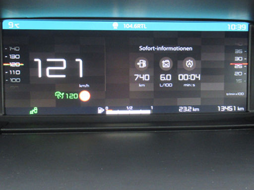 Citroën C4 SpaceTourer Selection PureTech 130 S&S, Geschwindigkeitsmesser, eingestelle Geschwindigkeit, Bordcomputer, Drehzahlmesser, Kraftstoffanzeige, Streckenkilometer und Gesamtkilometer