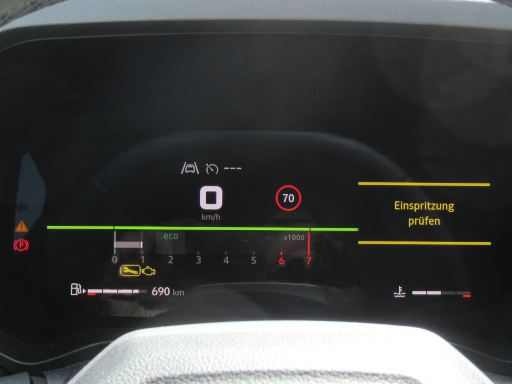 Dacia Bigster Journey 1.2 Liter Mild Hybrid, Bildschirm mit Geschwindigkeitsmesser, erlaubte H&ouml;chstgeschwindigkeit, Warnmeldung, Service, Motorkontrolle, Drehzahlmesser, Kraftstoffanzeige, Reichweite, K&uuml;hlmitteltemperatur