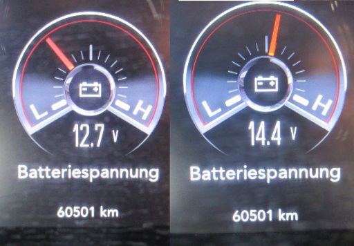 Dodge Challenger 3.6 V6 227 kW, Spannungsanzeige Motor aus / Motor ein beim Kilometerstand 60 501 am 13. Dezember 2025