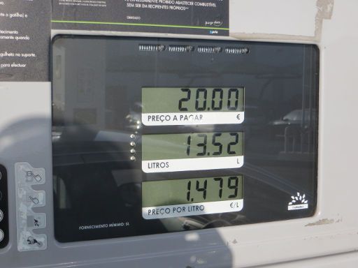 prio / pingo doce Tankstelle Portugal, 13,52 Liter Super 95 Oktan je 1,479 Euro Gesamt 20,00 Euro im Juli 2015