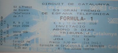 Europcar Gewinnspiel 2009 Formel 1 Ticket Grand Prix Barcelona, Spanien