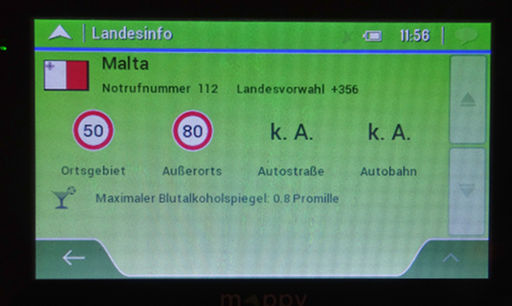 First Car Rental, Malta, Landesinfo Malta mappy ulti E538T GPS Auto Navigation