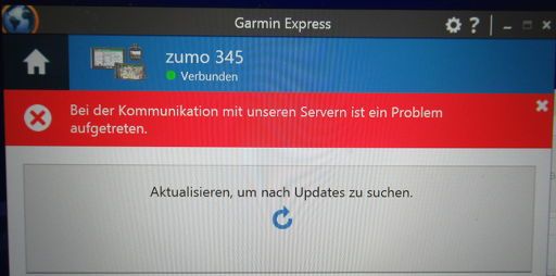 Garmin® Express™ Meldung im Juli 2020 Bei der Kommunikation mit unseren Servern ist ein Problem aufgetreten.