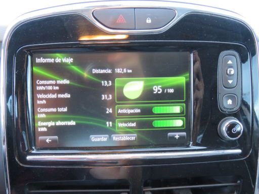 Ibiza Green Car, Spanien, Renault ZOE Stromverbrauch, Durchschnitt, Gesamt, Durchschnittsgeschwindigkeit und gesparte Energie