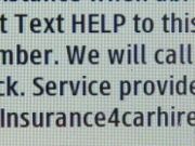 insurance4carhire.com Versicherung Erstattung der Selbstbeteiligung Mietwagen, SMS mit dem Hinweis HELP Funktion auf einem Samsung GT–C3300K