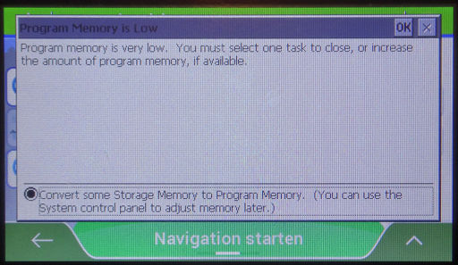 mappy ulti E538T GPS Auto Navigation, Meldung Program Memory is Low