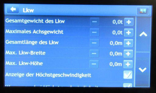 Mio™ Spirit 8670 LM Truck GPS LKW Navigation, LKW Einstellungen Maße und Gewichte