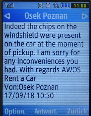 OSEK Rent a Car, AWOS24, Polen, SMS von Osek Flughafen Poznan