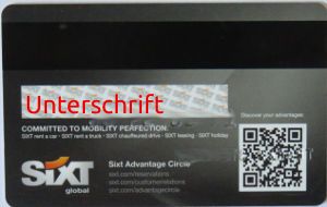 Sixt rent a car Express, Kundenkarte R&uuml;ckseite