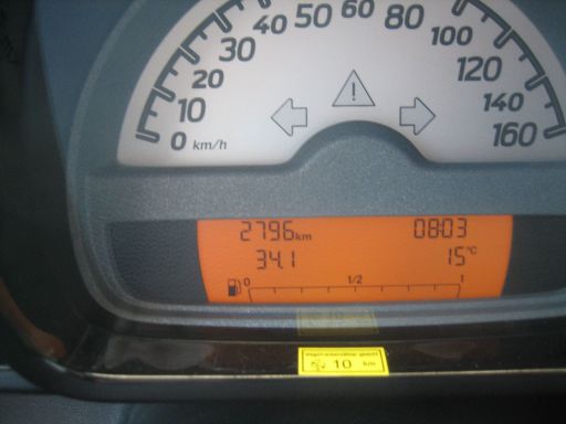 smart fortwo 451 cabrio cdi, Armaturen mit Tachometer, Kilometerstand, Uhrzeit, Außentemperatur und Tankinhalt