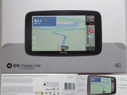 TomTom Go Classic Lite 2nd Generation, Verpackung mit Beschreibung und technischen Hinweisen