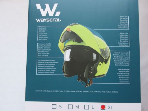 Wayscral Evolve Vision modularer Motorradhelm, Verpackung mit Beschreibung