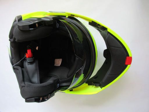 Wayscral Evolve Vision modularer Motorradhelm, Ansicht von unten aufgeklappter Zustand