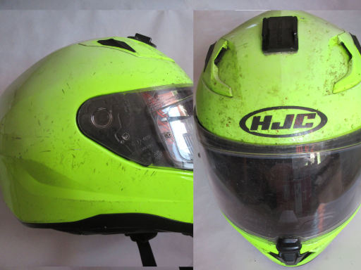 HJC i70 der in der Frabe FLUORESCENT GREEN wie Neon Gelb, Alter 6 Jahre und 6 Monate