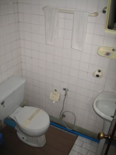 Myit Phyar Ayer Hotel, Mandalay, Myanmar, Bad mit Waschbecken und WC