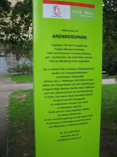 Wien, Österreich, Informationstafel im Arenbergpark