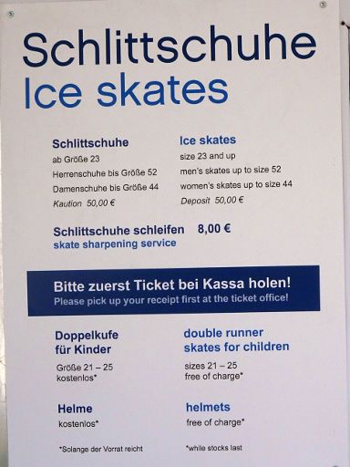Wiener Eistraum 2019, Wien, Österreich,, Preisliste Schlittschuhe