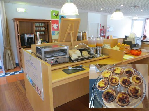 ibis Porto Sul Europarque, ein Teil vom Frühstücksbuffet mit Pastel de nata