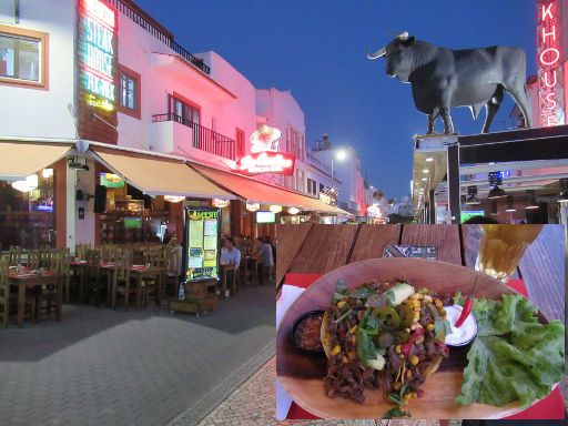 Albufeira, Portugal, La Cantina, drei Tacos 16,90 € und 0,4 Liter Bier 3,50 €