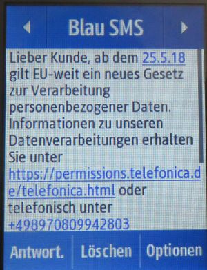 SMS zur Datenschutzgrundverordnung auf dem Samsung Rex80 GT–S5220R