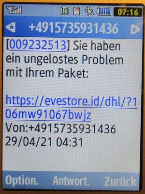 Blau, SPAM SMS auf einem Samsung GT–C3590