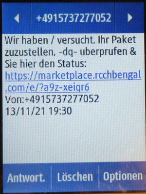 Blau, SPAM SMS auf einem Samsung Rex80 GT–S5220R Telefonnummer +4915737277052