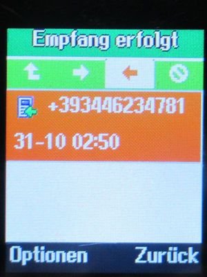 Blau, SPAM Anruf von +393446234781 auf einem Logicom Le Posh 178