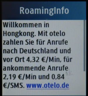 otelo F95 prepaid SIM Karte, SMS mit Roamingpreise Hong Kong 2016