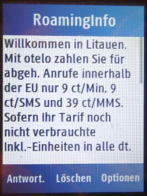 otelo F95, SMS mit Roaminginformationen Litauen auf einem Samsung GT–C3300K