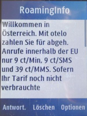 otelo F95, SMS mit Roaminginformationen Österreich auf einem Samsung GT–C3300K