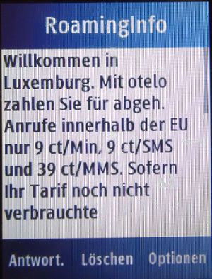 otelo F95, SMS mit Roaminginformationen Luxemburg auf einem Samsung GT–C3300K