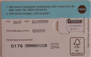 FONIC prepaid SIM Karte, SIM Karte im Papierhalter