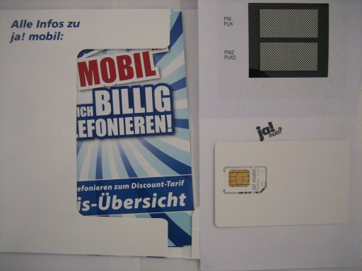 ja! mobil prepaid SIM Karte, Starterpaket mit Anleitung, PIN, PUK und SIM Karte
