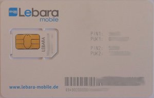 Lebara mobile prepaid SIM Karte, SIM Karte im Kunststoffhalter