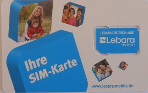 Lebara mobile prepaid SIM Karte, SIM Karte im Kunststoffhalter Rückseite