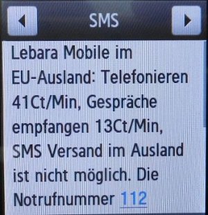Lebara mobile prepaid SIM Karte, Info SMS in Österreich