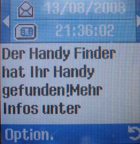 o2 Loop, Handy Finder SMS Nachricht