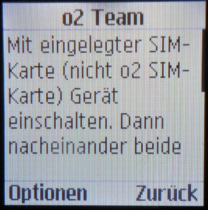 o2 Loop, SMS mit Anleitung zur Eingabe der Entsperrcodes