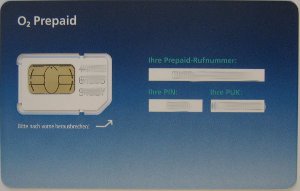 o2 Prepaid–Surfstick, SIM Karte im Kunststoffkartenhalter Rückseite