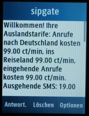 simquadrat prepaid SIM Karte, Roaming Info SMS auf dem Samsung GT GT–C3300K